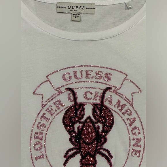 Guess Embellished T shirt. Pink and White Ombré. Size Medium. - Picture 4 of 5